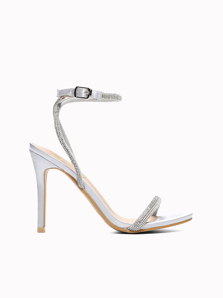 New Look open toe shimmer heel in silver | ASOS